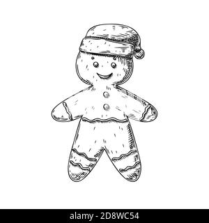 Gingerbread man isolated on white background. Sketch, hand drawn illustration Stock Vector