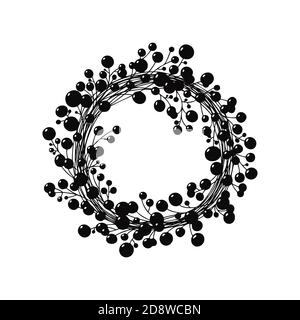 Christmas wreath from branches with berries isolated on a white background. Sketch, illustration by hand drawn Stock Vector