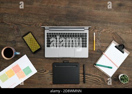 Workplace of contemporary creative designer with graphic tablet and other stuff Stock Photo