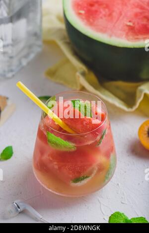 Fresh watermelon cocktail with gin and sparkling water Stock Photo