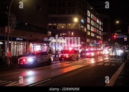 New York, United States. 31st Oct, 2020. New York Police Department officers secure the area before a planned protest near Union Square on October 31, 2020 in New York, New York. Photo: Chris Tuite/ImageSPACE Credit: Imagespace/Alamy Live News Stock Photo
