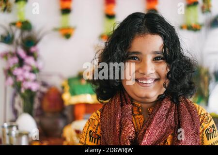 Portrait of indian boy during hindu celebration event Stock Photo