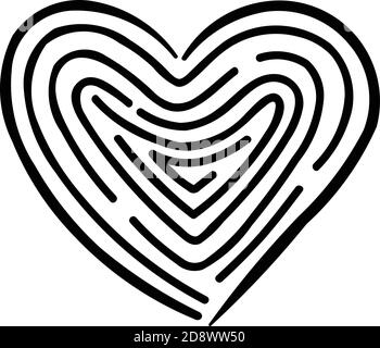 Heart symbol with maze labyrinth inside, fingerprint style Stock Vector