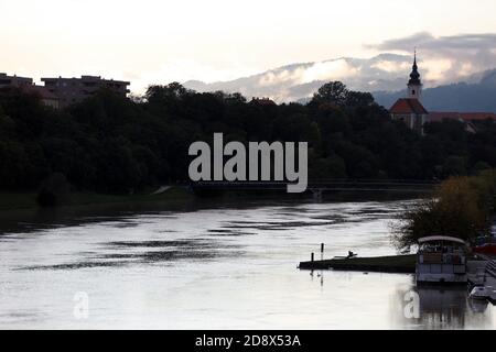 Drava River at Maribor in Eastern Slovenia Stock Photo