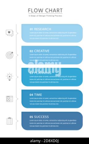 5 steps of thinking process in vertical flow and flat design, business infographic template with vector icons Stock Vector