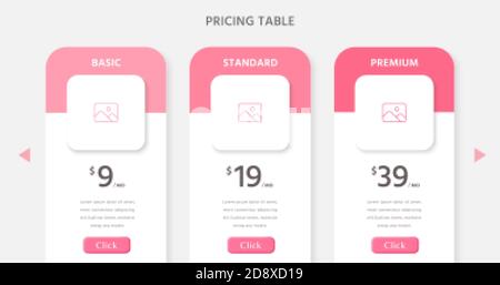 Pricing table design infographic for website or presentation. Stock Vector