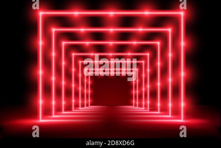 red neon tunnel in the dark room Stock Vector