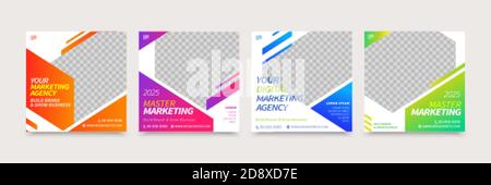 A set of social media template design with various gradient colors, creating fast, hi-tech, intelligent image, suitable for brand building or promotio Stock Vector