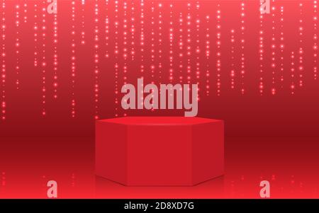 red podium and red light in the studio room Stock Vector