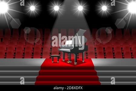 piano and spotlight on the stage in the hall Stock Vector