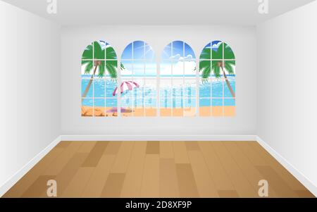 interior of white house on the beach in the summer Stock Vector