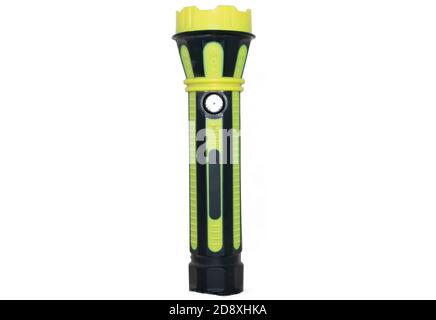 old black and yellow flashlight isolated on white backgrounds Stock Photo
