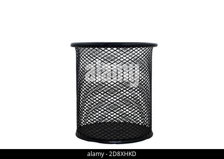 Empty black basket Pen holder on white backgrounds Stock Photo