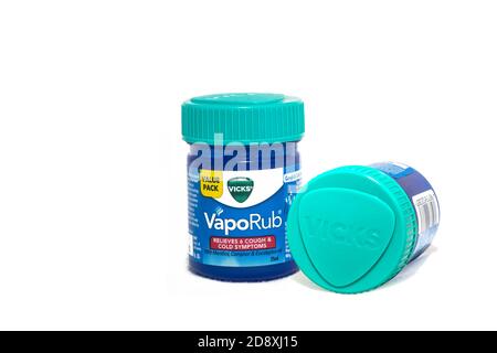 Clean image of Vicks VepoRub. Vicks VapoRub ointment is a mentholated topical cream Stock Photo