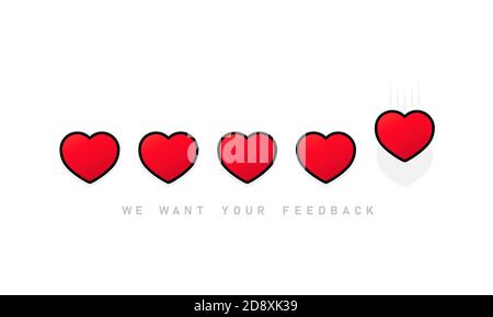 Giving five heart rating. Review. We want your feedback. Positive feedback concept. Vector EPS 10. Isolated on white background Stock Vector