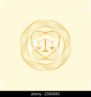 balance scale icon in yellow rosette. vector illustration Stock Vector