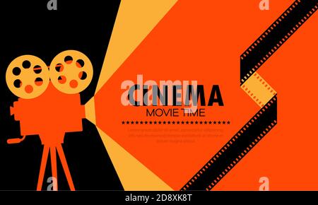 Movie time poster. Vintage cinema film projector, home movie theater and  retro camera. Cinematography entertainment equipment, movies production  festival banner vector illustration Stock Vector