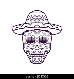 Head skull wearing hat, vector illustration. Dia De Los Muertos Stock Vector