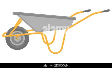 Cartoon wheelbarrow icon isolated on white background. Gardening tool. Vector illustration in cartoon style for your design. Stock Vector