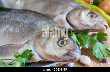 Large river fish bream cooked for frying Stock Photo