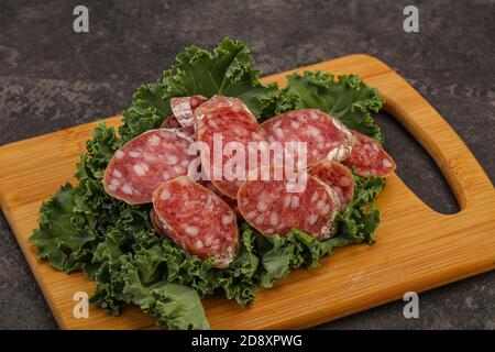 Iberian famous pork Fuet sausage slices Stock Photo