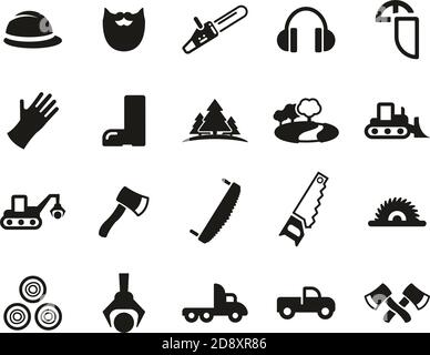 Lumberjack Or Logger Icons Black & White Set Big Stock Vector