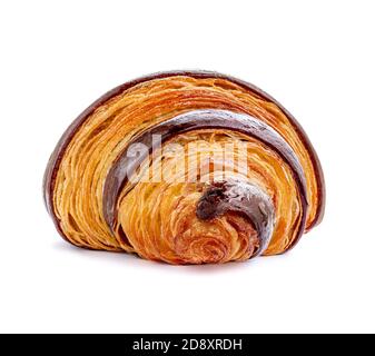 Freshly baked chocolate croissant isolated on white background.  Croissant for breakfast Close up. Stock Photo