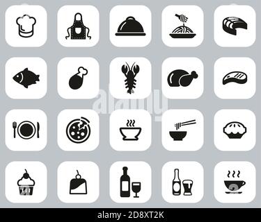Lunch Or Restaurant Lunch Icons Black & White Flat Design Set Big Stock Vector