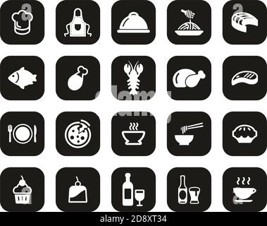 Lunch Or Restaurant Lunch Icons White On Black Flat Design Set Big Stock Vector