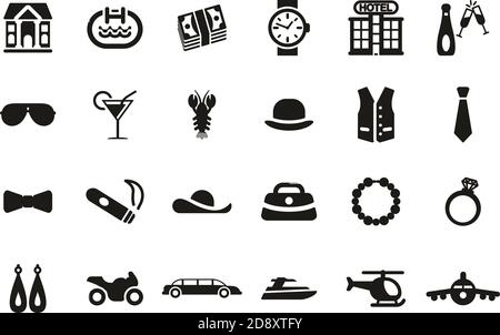 Luxury Or Luxury Life Icons Black & White Set Big Stock Vector