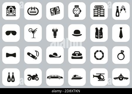 Luxury Or Luxury Life Icons Black & White Flat Design Set Big Stock Vector