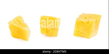 Fresh sliced pineapple isolated on white background. Pineapple chunks close up. Stock Photo