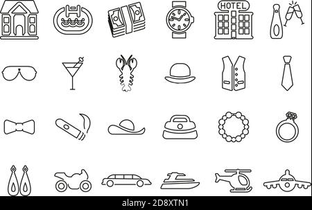 Luxury Or Luxury Life Icons Black & White Thin Line Set Big Stock Vector
