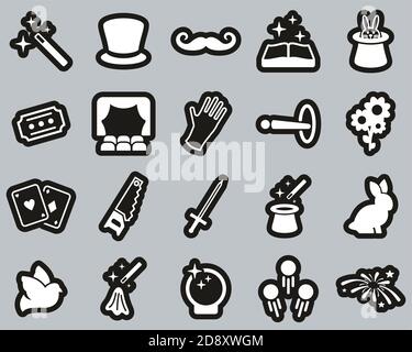 Magic & Illusion Icons White On Black Sticker Set Big Stock Vector