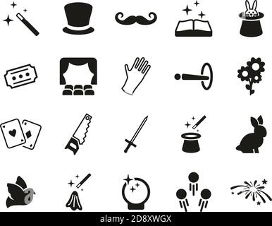 Magic & Illusion Icons Black & White Set Big Stock Vector