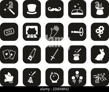Magic & Illusion Icons White On Black Flat Design Set Big Stock Vector