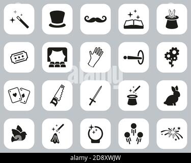 Magic & Illusion Icons Black & White Flat Design Set Big Stock Vector