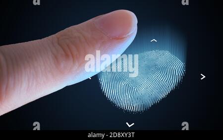 Scanning fingerprint from finger. Biometric and security concept. Stock Photo