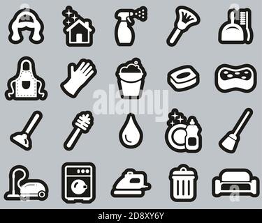 Maid Or Housekeeper Icons White On Black Sticker Set Big Stock Vector