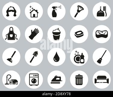 Maid Or Housekeeper Icons Black & White Flat Design Circle Set Big Stock Vector