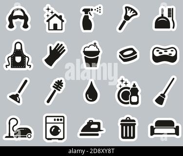 Maid Or Housekeeper Icons Black & White Sticker Set Big Stock Vector