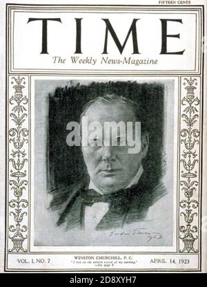 Portrait of the British prime minister Winston Churchill as appearing on the front cover of Time magazine on 14th April 1923 Stock Photo