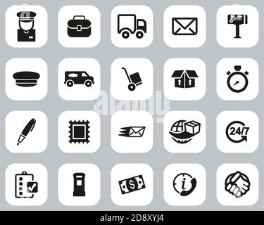 Mail Man Or Post Office Worker Icons Black & White Flat Design Set Big Stock Vector