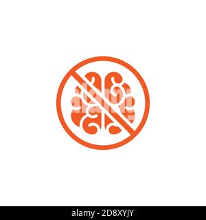 Brain with prohibition sign, stop thinking colored icon ...