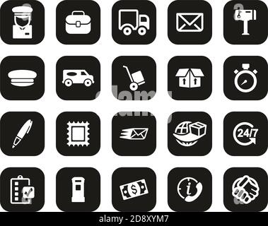 Mail Man Or Post Office Worker Icons White On Black Flat Design Set Big Stock Vector