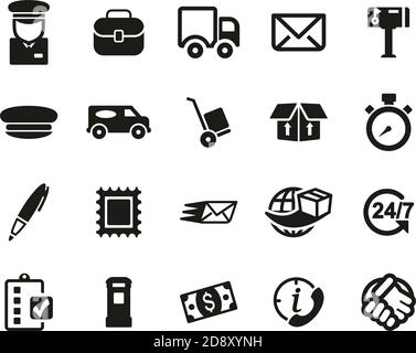 Mail Man Or Post Office Worker Icons Black & White Set Big Stock Vector
