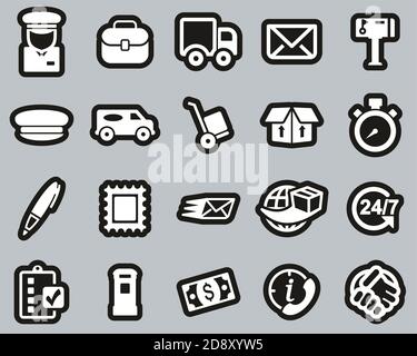 Mail Man Or Post Office Worker Icons White On Black Sticker Set Big Stock Vector
