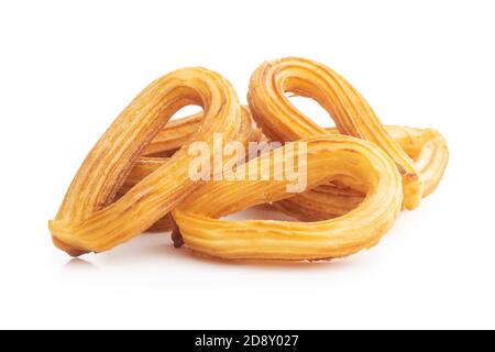 Tasty fried churros isolated on white background. Stock Photo