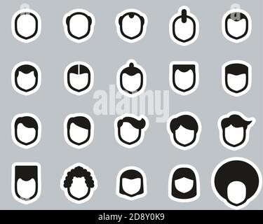 Male Haircut Style Icons Black & White Sticker Set Big Stock Vector