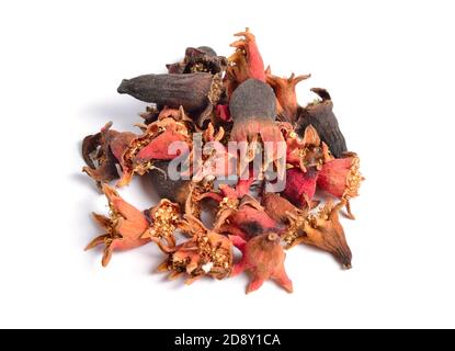 Pomegranate Dried Fruit setting isolated on white background. Stock Photo
